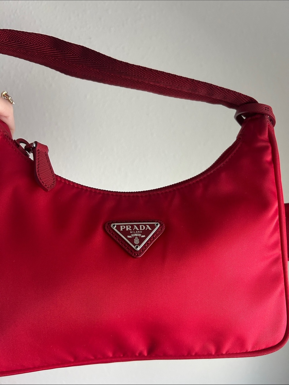 Prada Red Nylon Shoulder Bag with Logo Tag - Picture 7 of 12